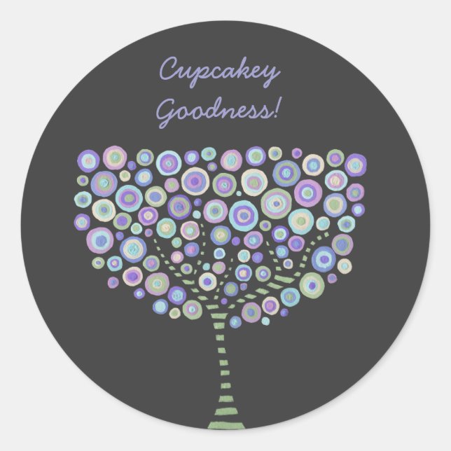 Cupcake Toppers Blue Retro Circle Tree Stickers (Front)