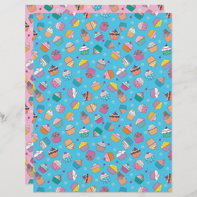 Cupcake toss print craft paper, two color ways (Front/Back)
