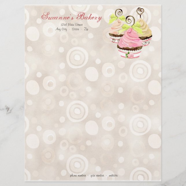Cupcake Trio w/ Heart Business Cream Stationery (Front)