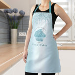 Cupcake Turquoise Glitter Drips Bakery Chef Script Apron<br><div class="desc">Here’s a wonderful way to add to the fun of baking. Add extra sparkle to your culinary adventures whenever you wear this elegant, sophisticated, simple, and modern apron. A sparkly, turquoise blue cupcake, glitter drips, and handwritten script overlay a faux metallic light turquoise aqua blue ombre background. Personalize with your...</div>