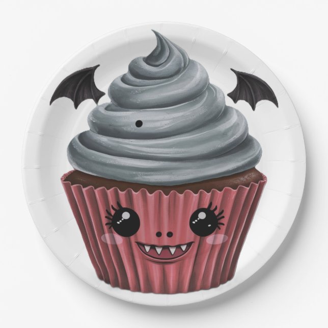 Cupcake Vampiro Fofo / Cute Vampire Cupcake Paper Plates (Front)