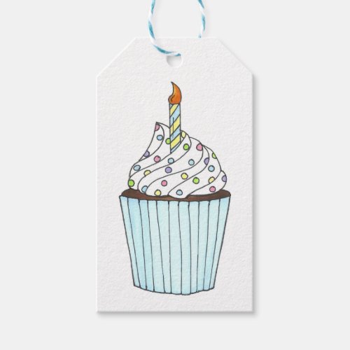 Cupcake w Candle Birthday Party Celebration Tags