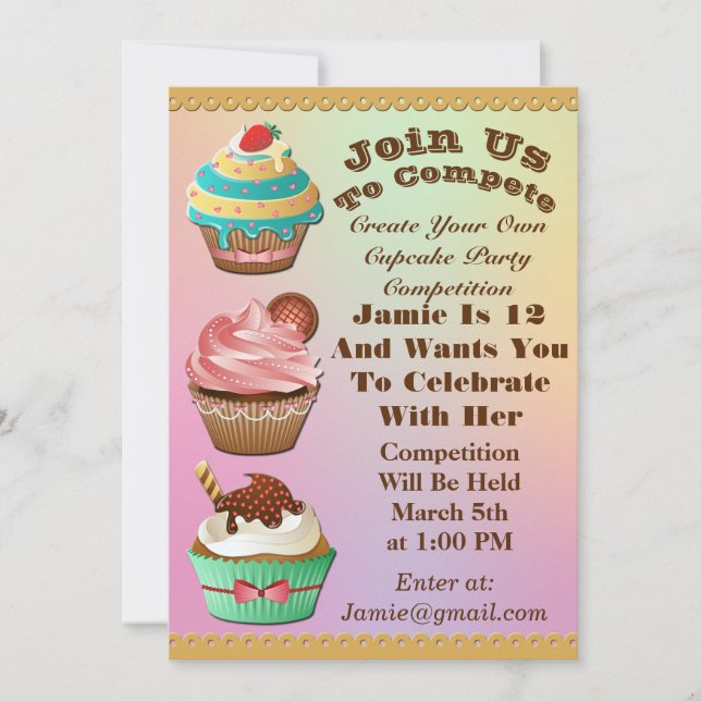 Cupcake Wars Bake Off Birthday Aurora Multi Invite (Front)