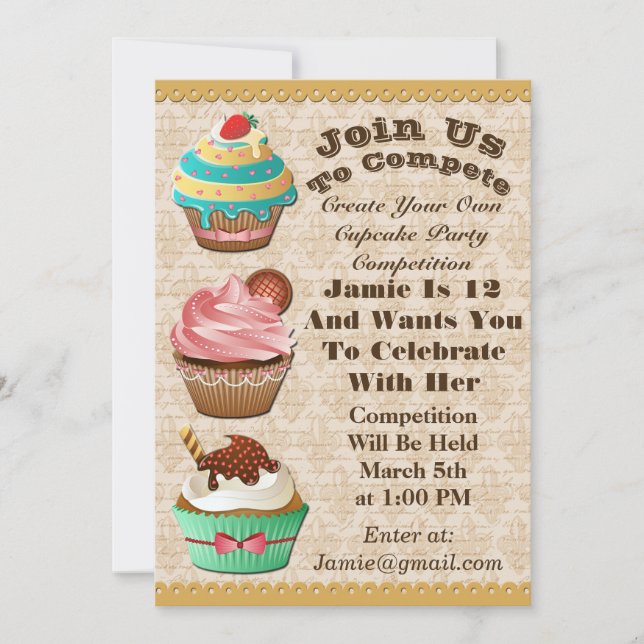Cupcake Wars Bake Off Birthday Fleur De Lis Invite (Front)
