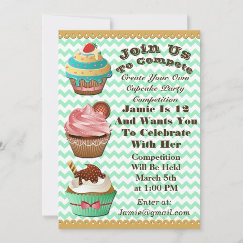 Cupcake Wars Bake Off Birthday Green Invite
