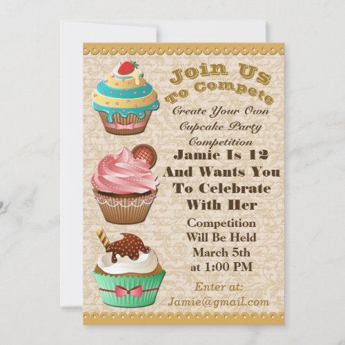 Cupcake Wars Bake Off Birthday Leave Swirl Invite