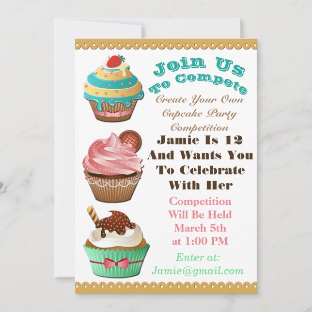Cupcake Wars Bake Off Birthday Multi Color Invite (Front)