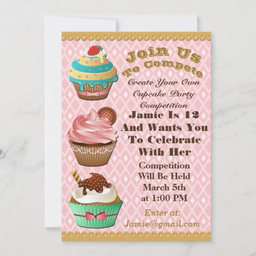 Cupcake Wars Bake Off Birthday Pink Diamond Invite
