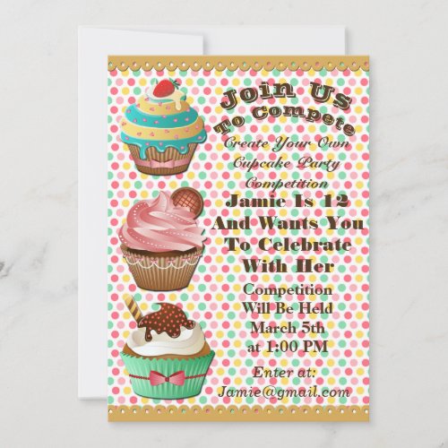 Cupcake Wars Bake Off Birthday Polka Dot Invite