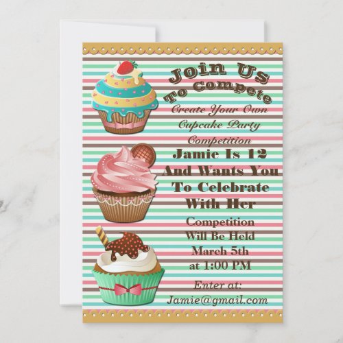 Cupcake Wars Bake Off Birthday Striped Invite
