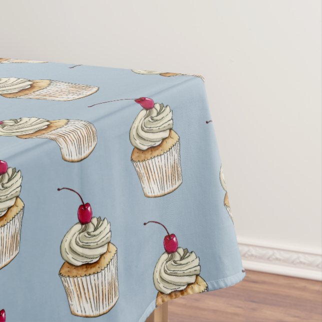 Cupcake Watercolor Illustration Pattern Tablecloth (In Situ)