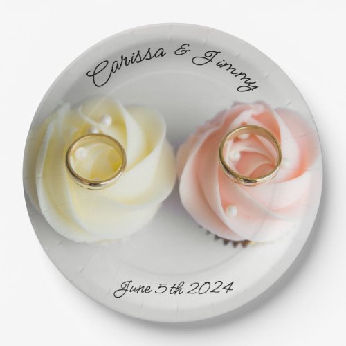 Cupcake wedding cake pink yellow paper plates