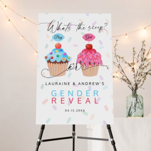 Cupcake Whats the Scoop Gender Reveal Welcome Foam Board