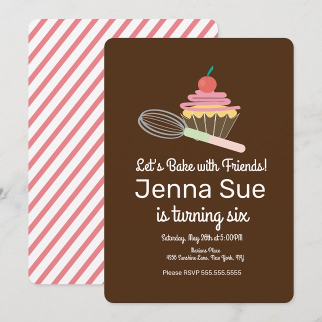 Cupcake Whisk Baking Birthday Party Utensils Invitation (Front/Back)