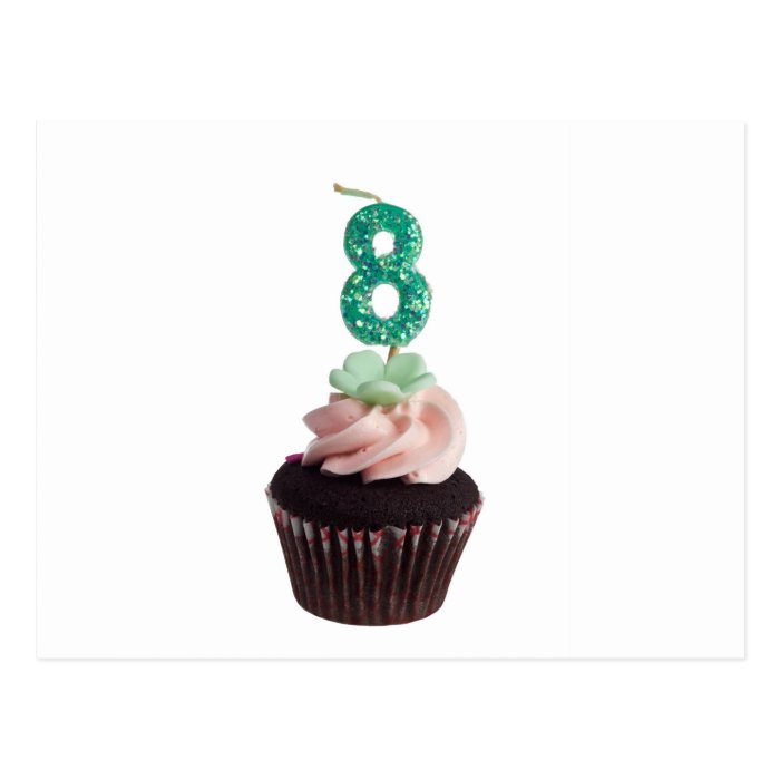Cupcake with birthday candle for eight year old post cards