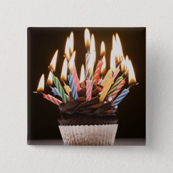 Cupcake With Birthday Candles Button by prophoto at Zazzle