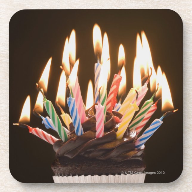 Cupcake with birthday candles drink coaster (Front)