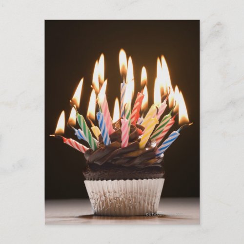 Cupcake with birthday candles postcard