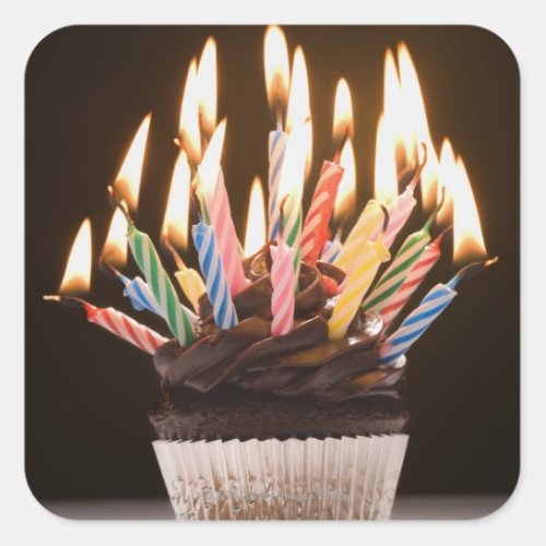 Cupcake with birthday candles square sticker