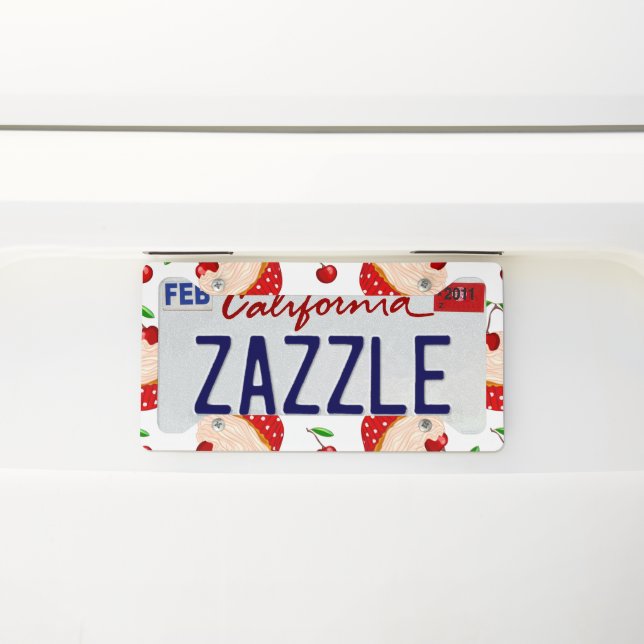 Cupcake With Cherries Pattern License Plate Frame (On Car)