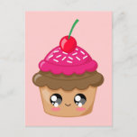 Cupcake With Cherry And Sprinkles Postcard at Zazzle