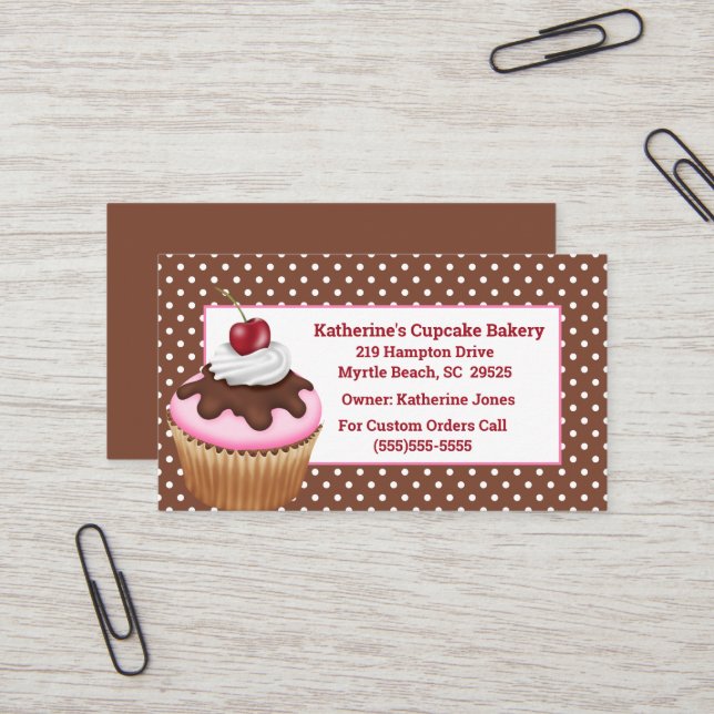 Cupcake With Cherry Bakery Business Cards (Front/Back In Situ)