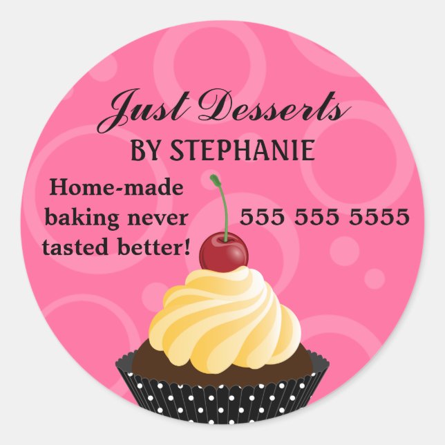 Cupcake with Cherry Bakery Classic Round Sticker (Front)