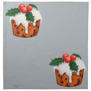 Cupcake with holly & berries and frosting cloth napkin