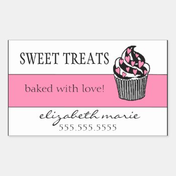 Cupcake With Pink Hearts Rectangular Sticker by hungaricanprincess at Zazzle