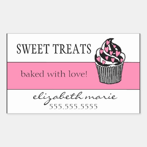 Cupcake with Pink Hearts Rectangular Sticker