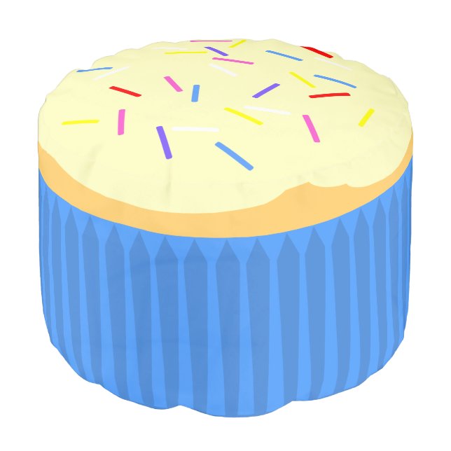 Cupcake with Sprinkles 2 (blue) Pouf (Angled Front)