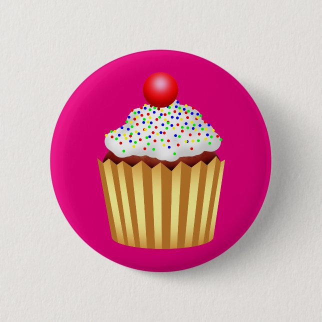 Cupcake with Sprinkles and Cherry on Top Pinback Button (Front)