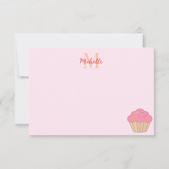 Cupcake With Sprinkles Drawing Monogram  Note Card (Front)