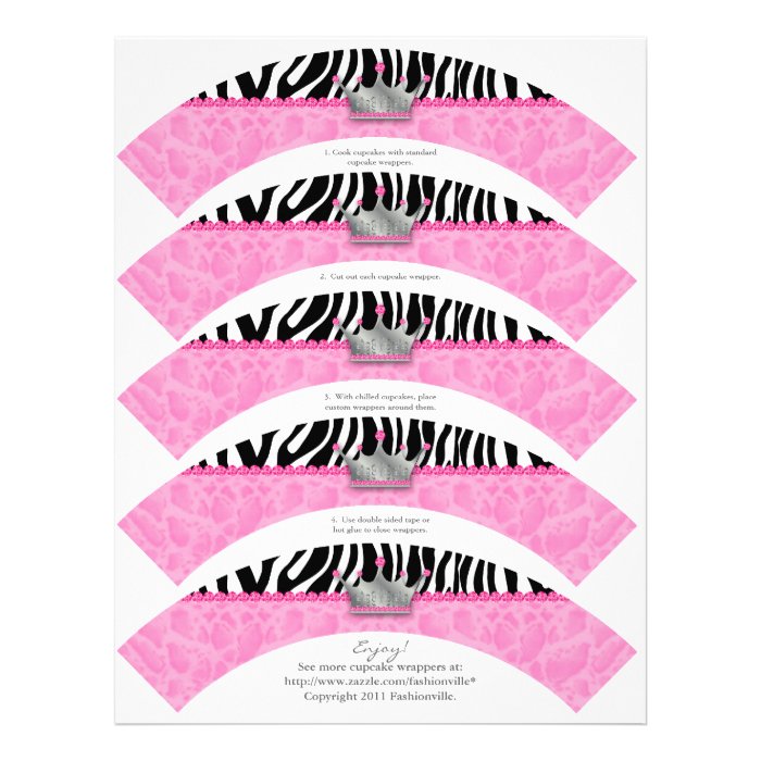 Cupcake Wrappers Princess Crown Zebra Letterhead