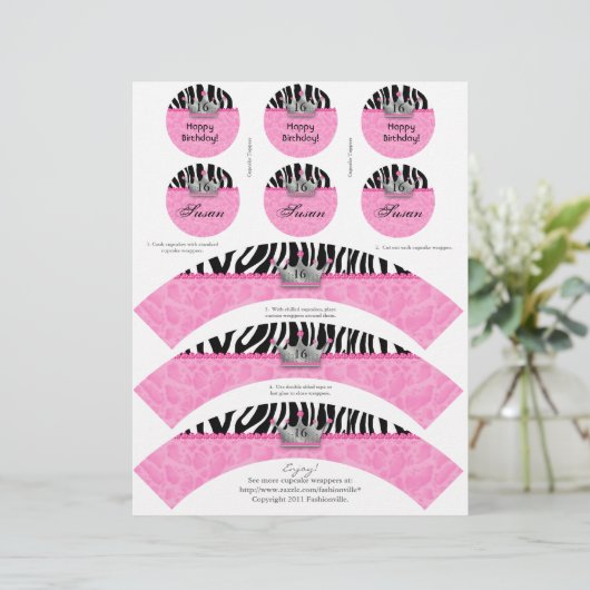 Cupcake Wrappers Princess Crown Zebra w/ Toppers (Standing Front)