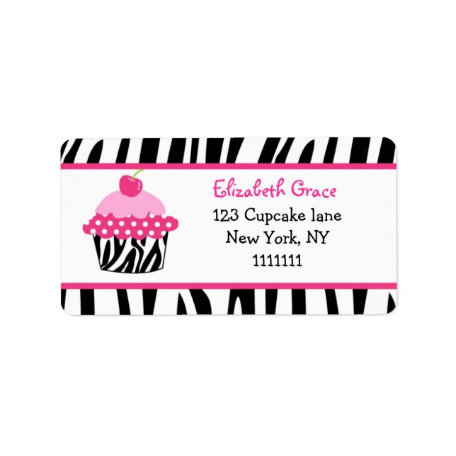 Cupcake Zebra Print Return Address Labels (Front)