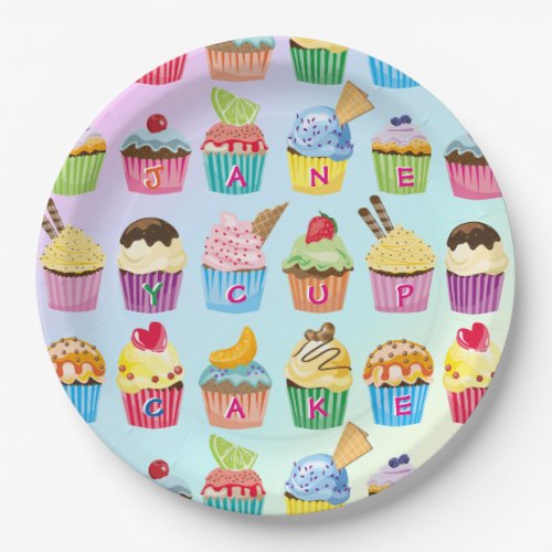 Cupcakes Add Your Name Monogram Delicious Treats Paper Plates