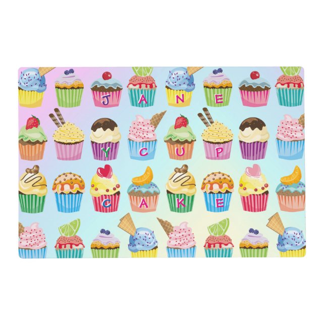 Cupcakes Add Your Name Monogram Delicious Treats Placemat (Front)