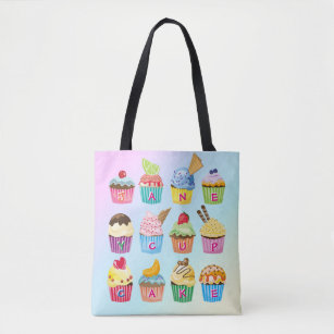 Cupcakes Add Your Name Monogram Delicious Treats Tote Bag