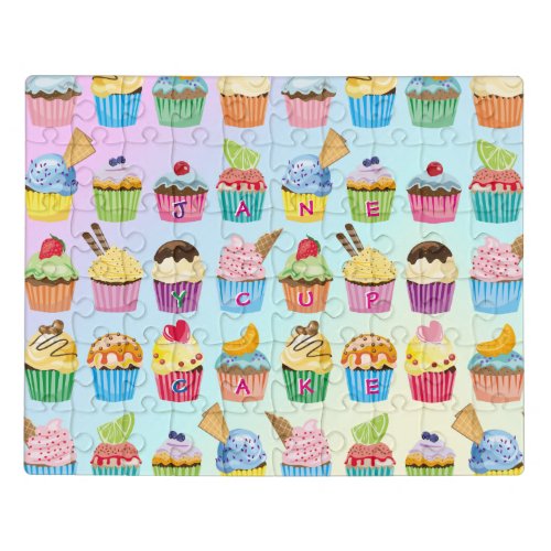Cupcakes Add Your Name Monogram Muffin Cute Treats Jigsaw Puzzle