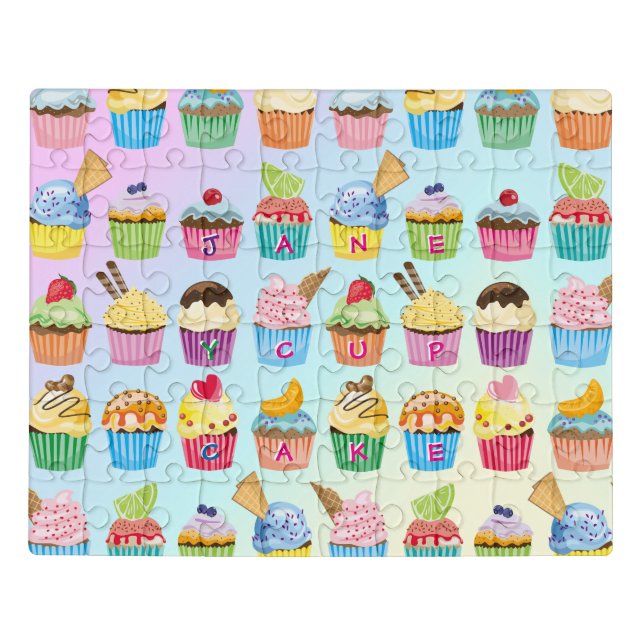 Cupcakes Add Your Name Monogram Muffin Cute Treats Jigsaw Puzzle (Puzzle Horizontal)