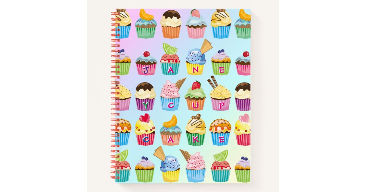 Cupcakes Add Your Name Monogram Muffin Cute Treats Notebook