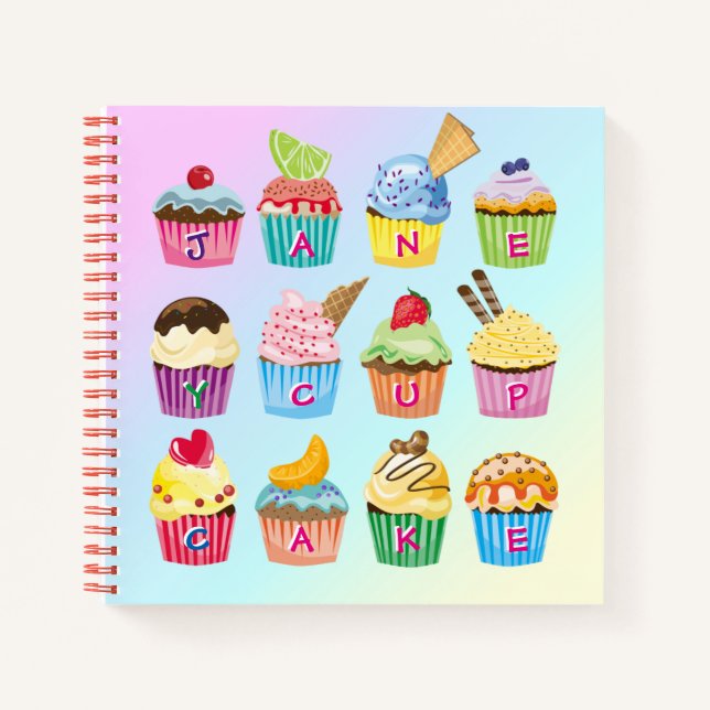 Cupcakes Add Your Name Monogram Muffin Cute Treats Notebook (Front)