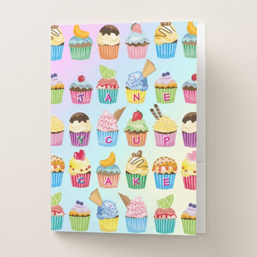 Cupcakes Add Your Name Monogram Muffin Cute Treats Pocket Folder
