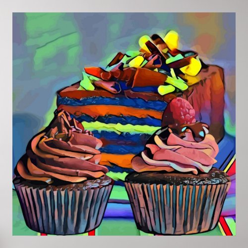 Cupcakes and cake Still life Abstract Art Poster
