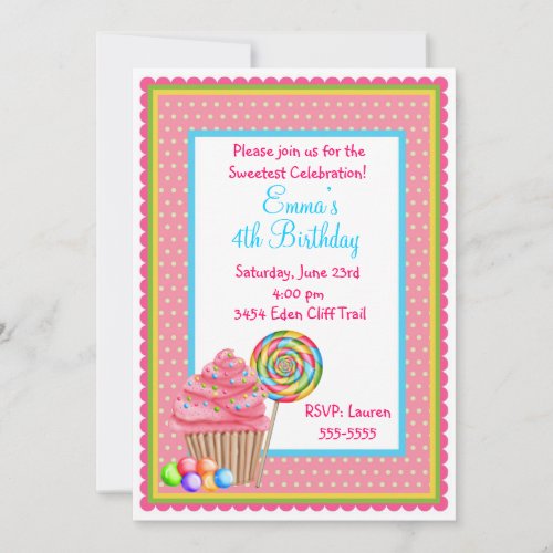Cupcakes and Candy Birthday Invitations
