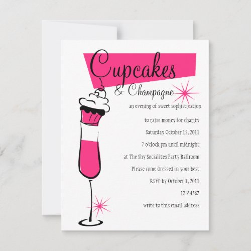 Cupcakes and Champagne in Hot Pink Invitation