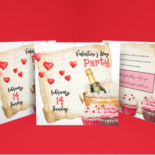 Cupcakes and Champagne Valentines Day Party Invitation