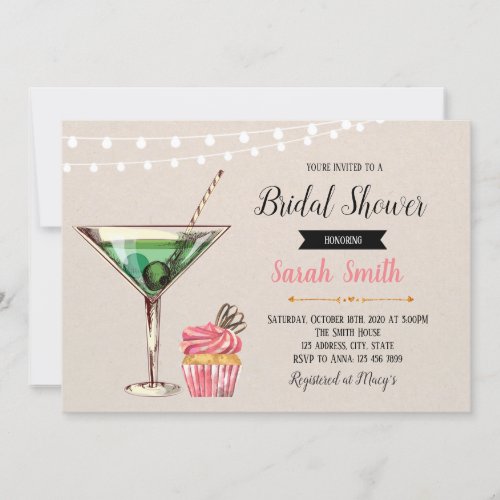 Cupcakes and cocktails bridal shower invitation