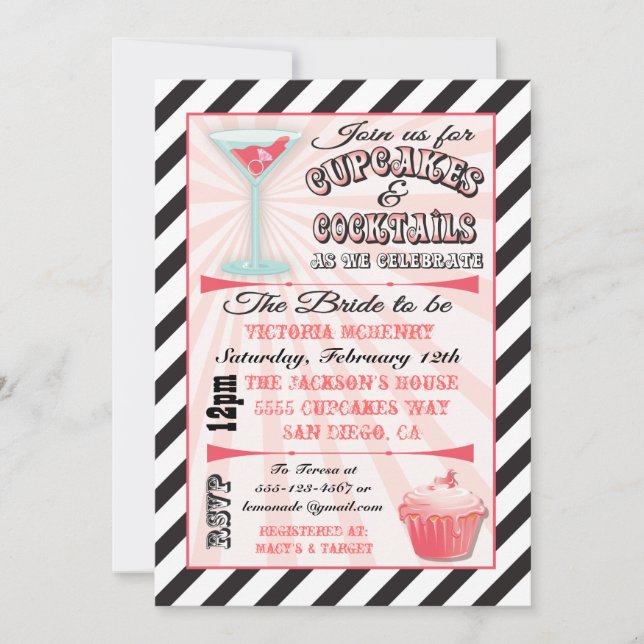 Cupcakes and Cocktails Bridal Shower Invitations (Front)
